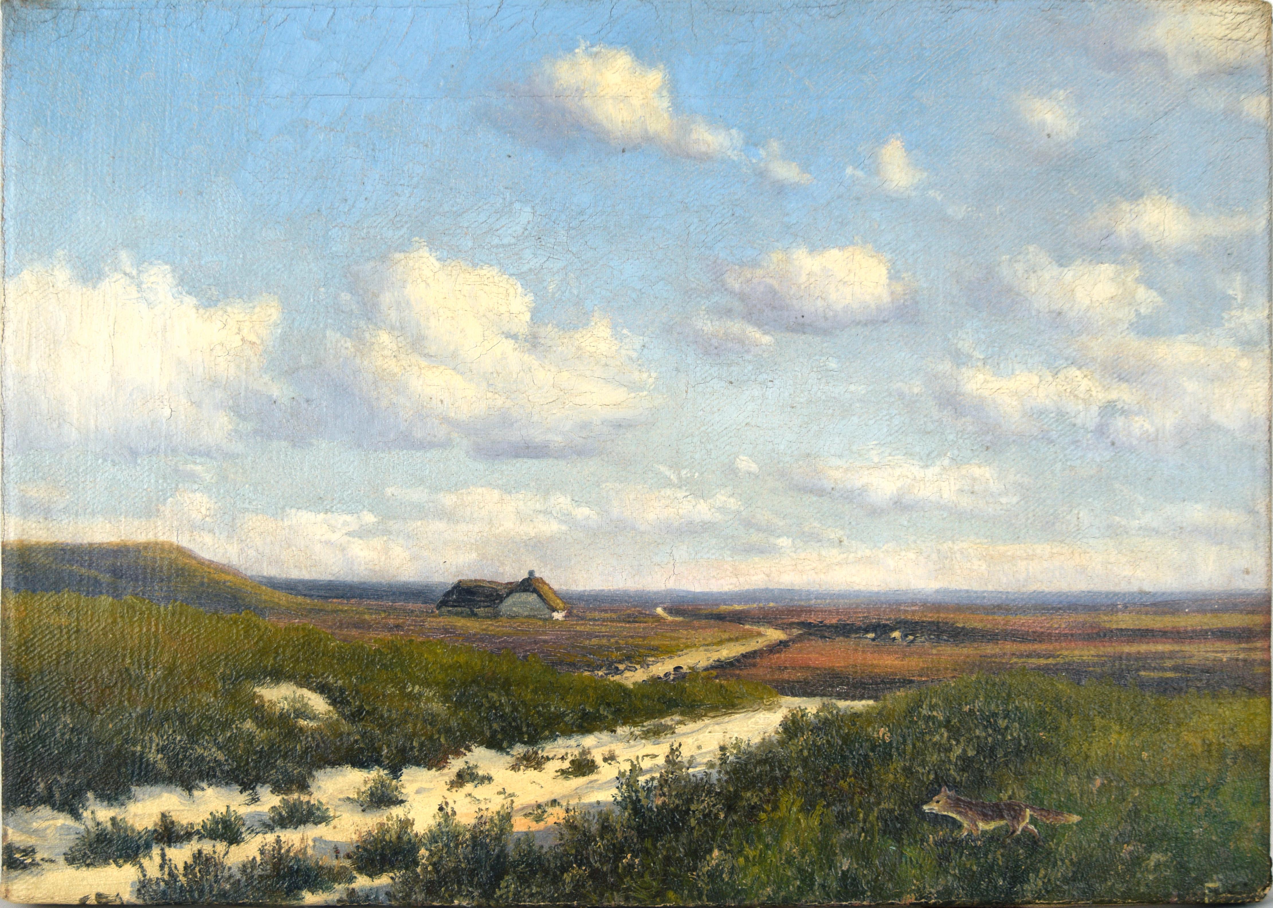 Realistische Küstenszene auf dem Lande - Antikes Original-Ölgemälde – Painting von Unknown
