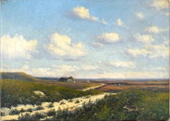 Realist Coastal Countryside Scene - Antique Original Oil Painting