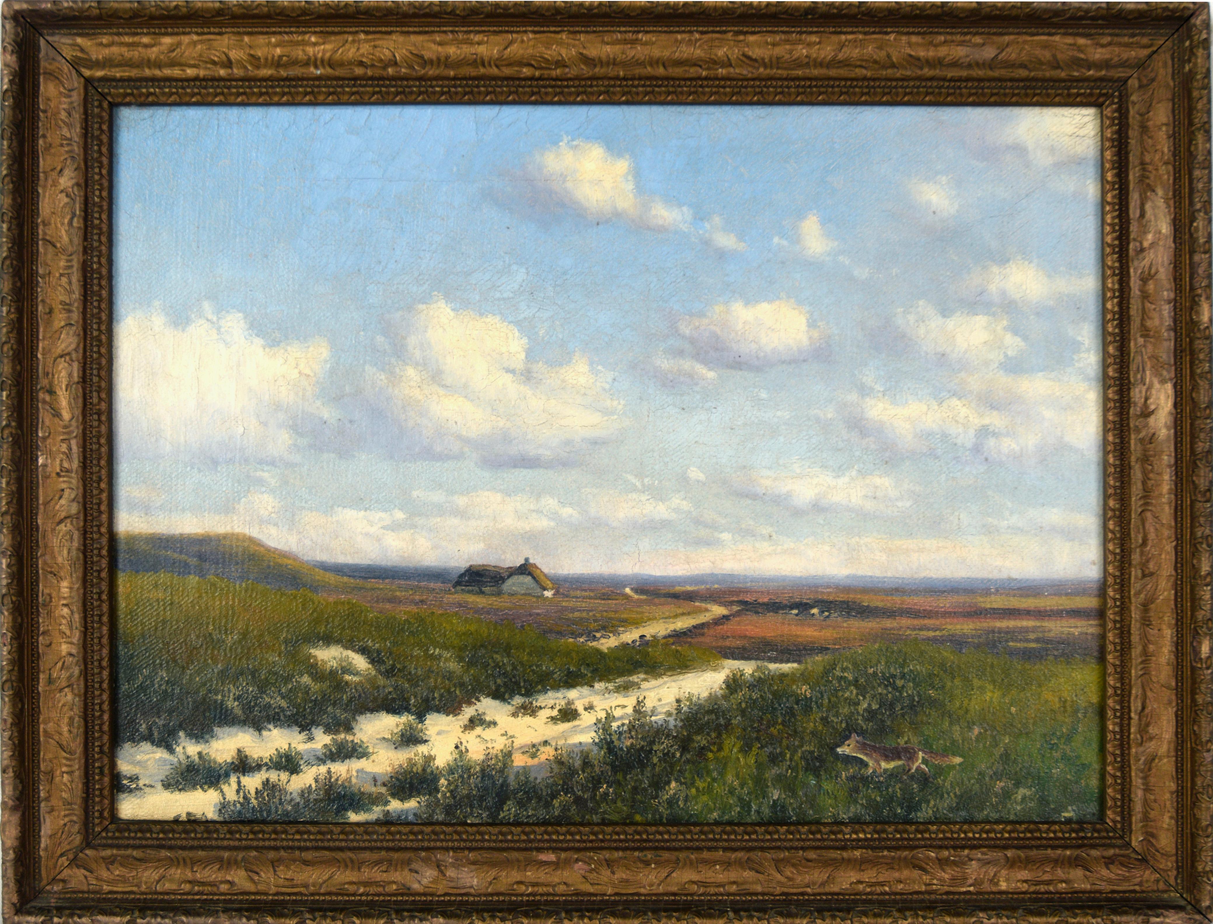 Realistische Küstenszene auf dem Lande - Antikes Original-Ölgemälde