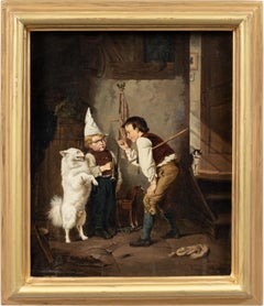 Pittore verista italiano - Pittura di figura della fine del XIX secolo - Cane addestrato