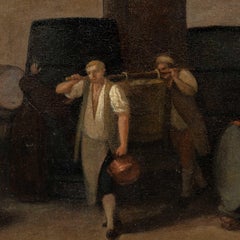Realist Italian painter - 18th century painting - Wine harvest cellar