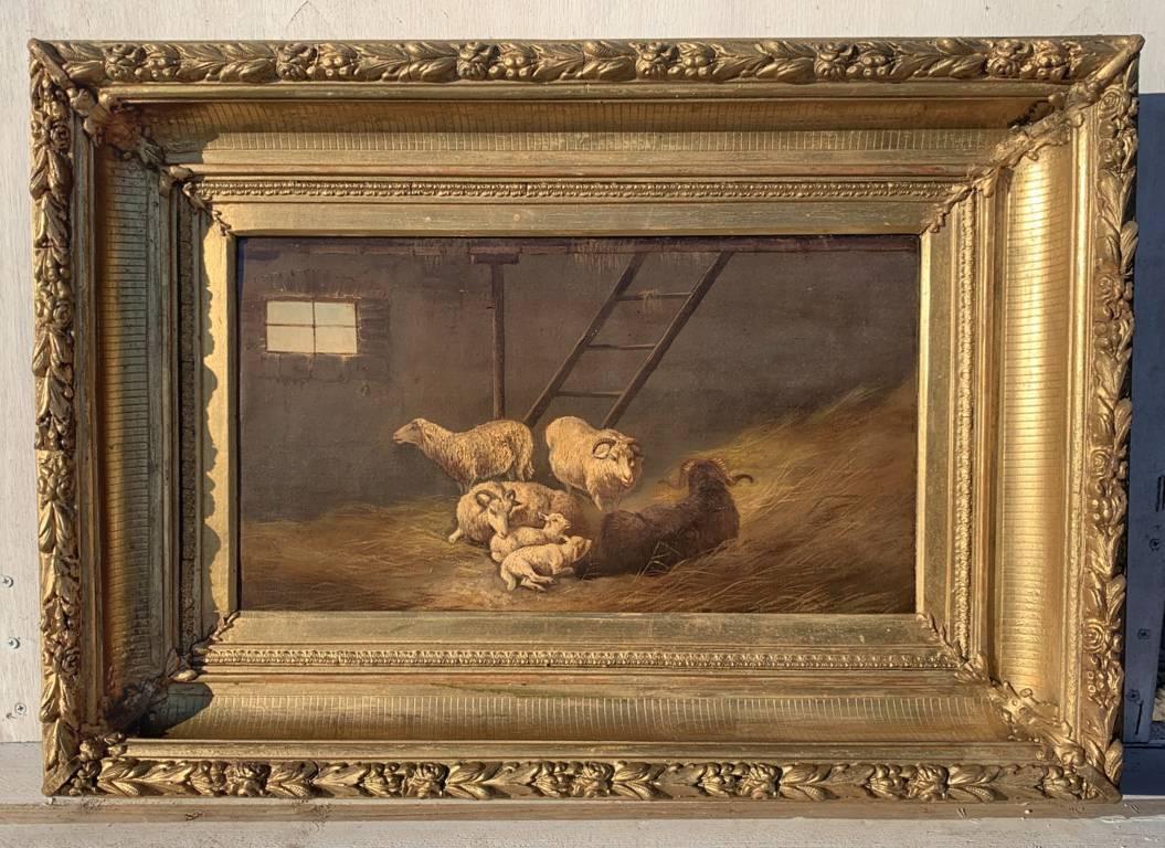 Realist Italian painter - 19th century animal painting - Sheep - Oil on canvas - Painting by Unknown