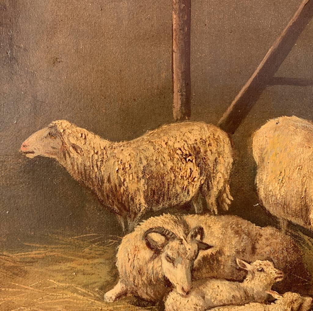 Realistischer italienischer Maler des 19. Jahrhunderts – Tiermalerei des Realismus – Schafe – Öl auf Leinwand im Angebot 2