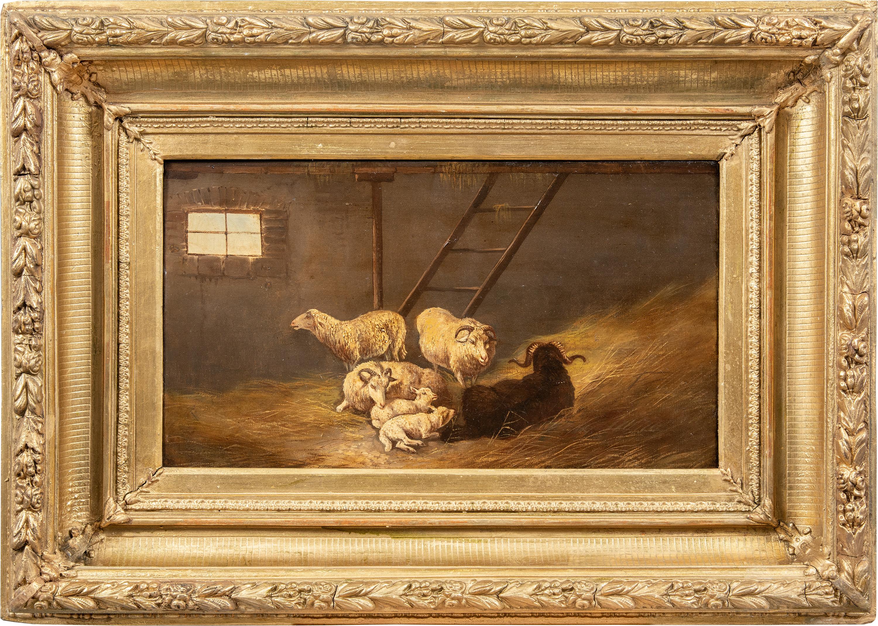 Realistischer italienischer Maler des 19. Jahrhunderts – Tiermalerei des Realismus – Schafe – Öl auf Leinwand