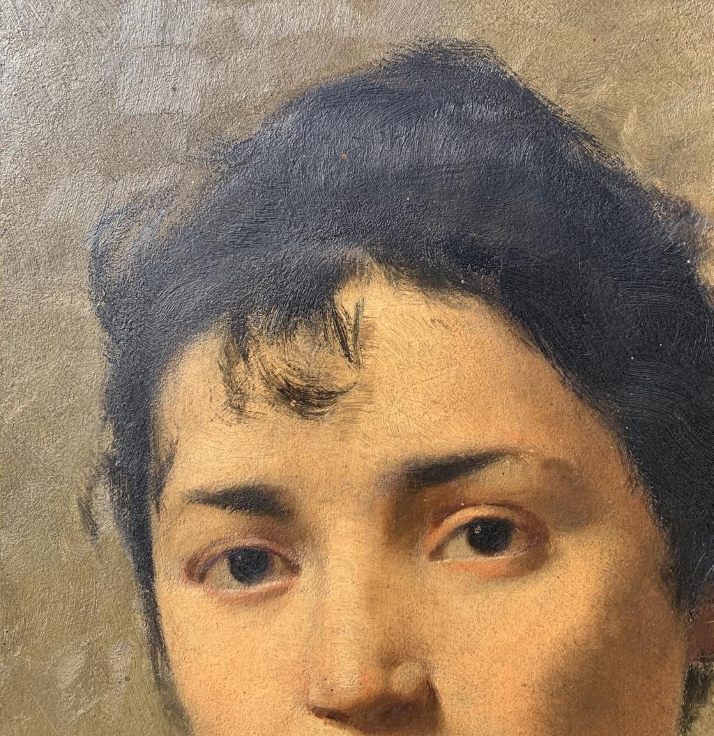 Realistischer italienischer Maler des späten 19. Jahrhunderts - Figurenmalerei - Porträt Mädchen im Angebot 2