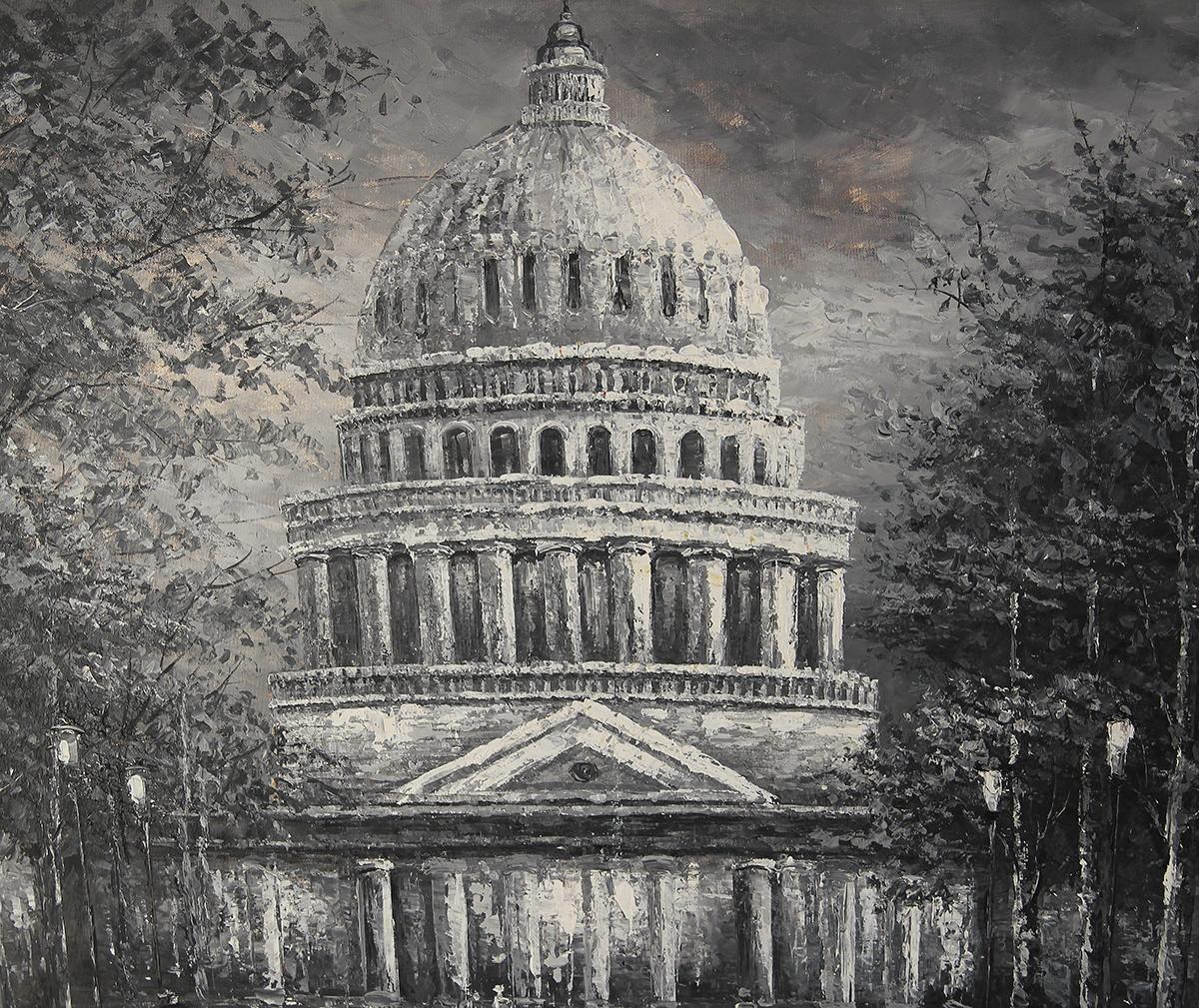 Realist Modern Black and White United States Capitol Building Painting 2