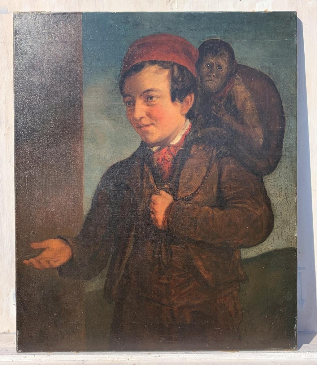 Pittore realista (scuola italiana) - Pittura di figura del XIX secolo - Bambino con scimmia - Painting Romantico di Unknown