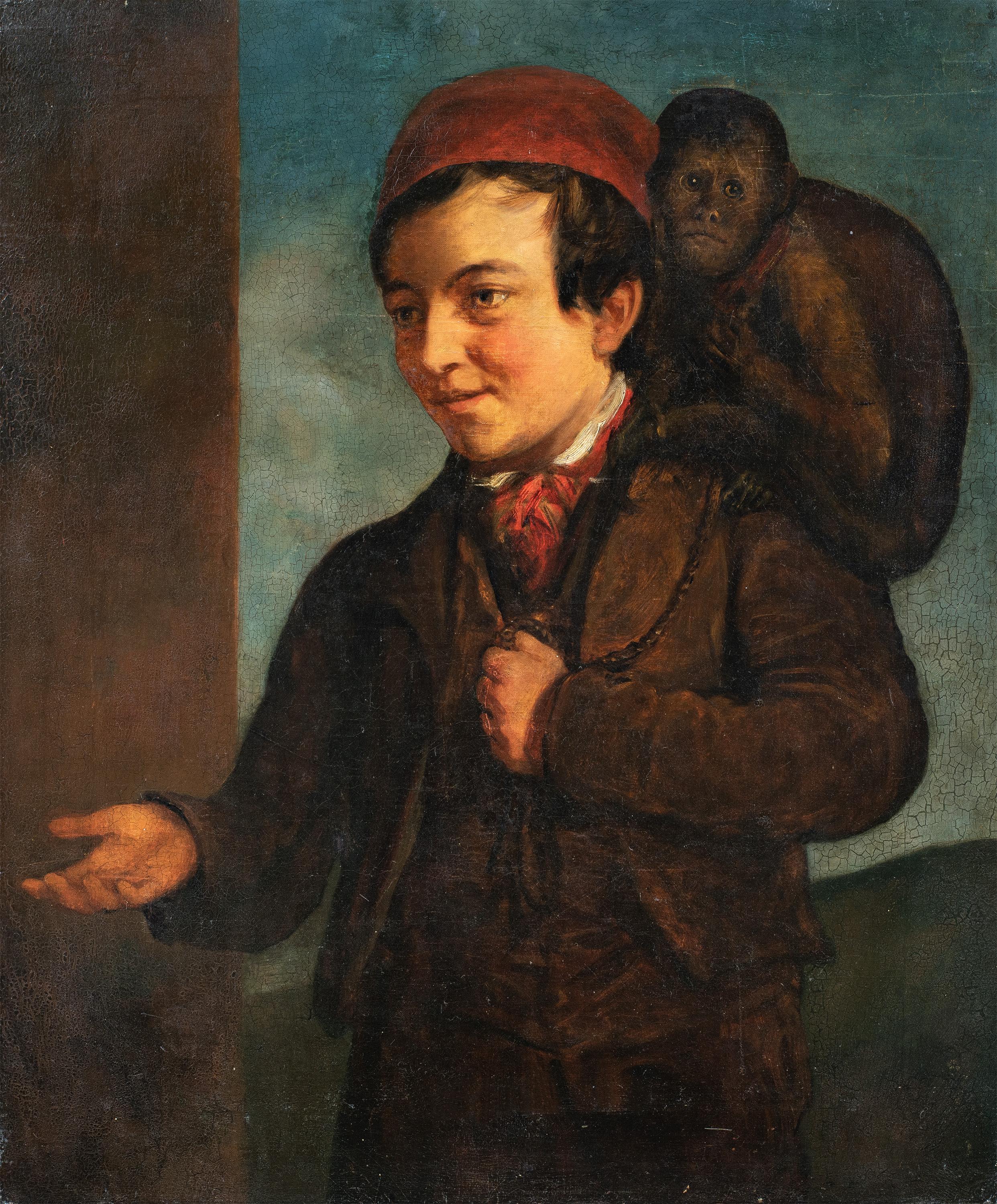 Unknown Portrait Painting - Realist painter (Italian school) - 19h century figure painting - Child with Ape 