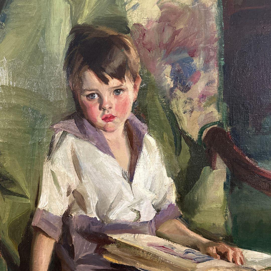 Early 20th Century Portrait of a Boy Daydreaming - Painting by Louis Betts