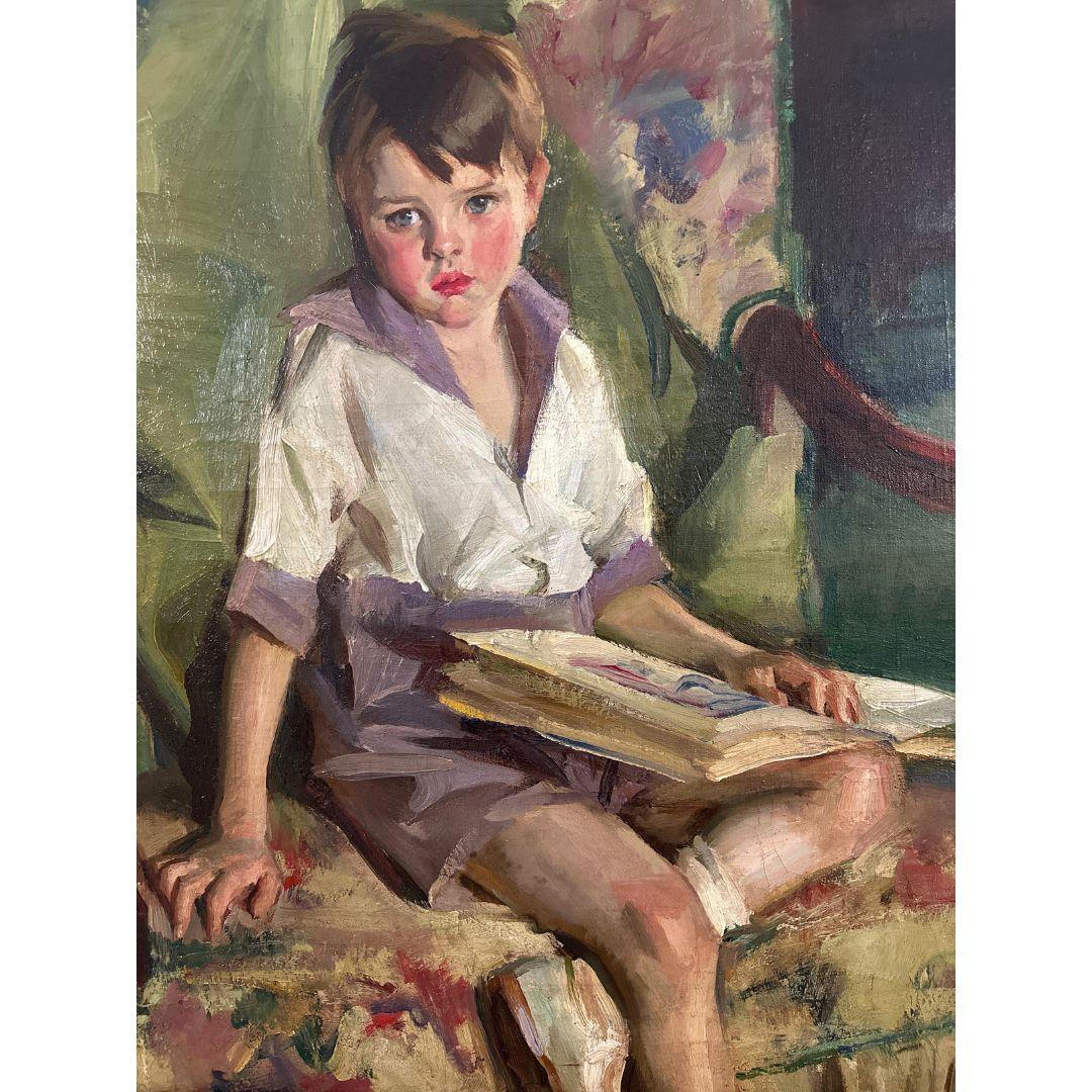 Early 20th Century Portrait of a Boy Daydreaming - Realist Painting by Louis Betts