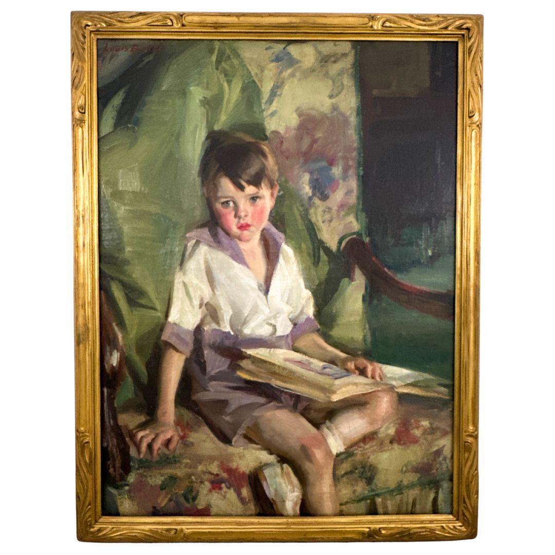 Louis Betts Figurative Painting - Early 20th Century Portrait of a Boy Daydreaming