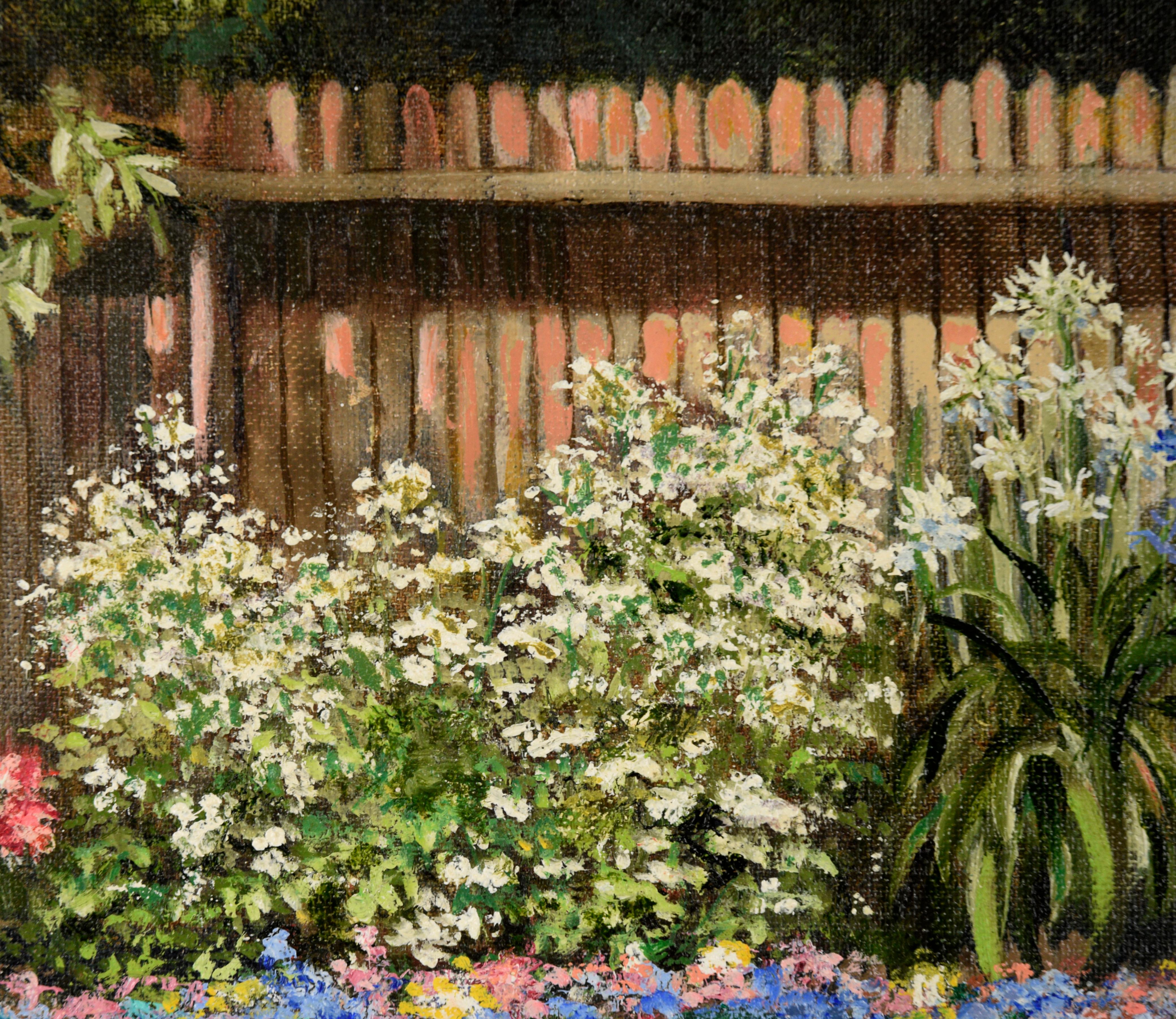 Realistic Garden Landscape - Oil on Artist's Board For Sale 1