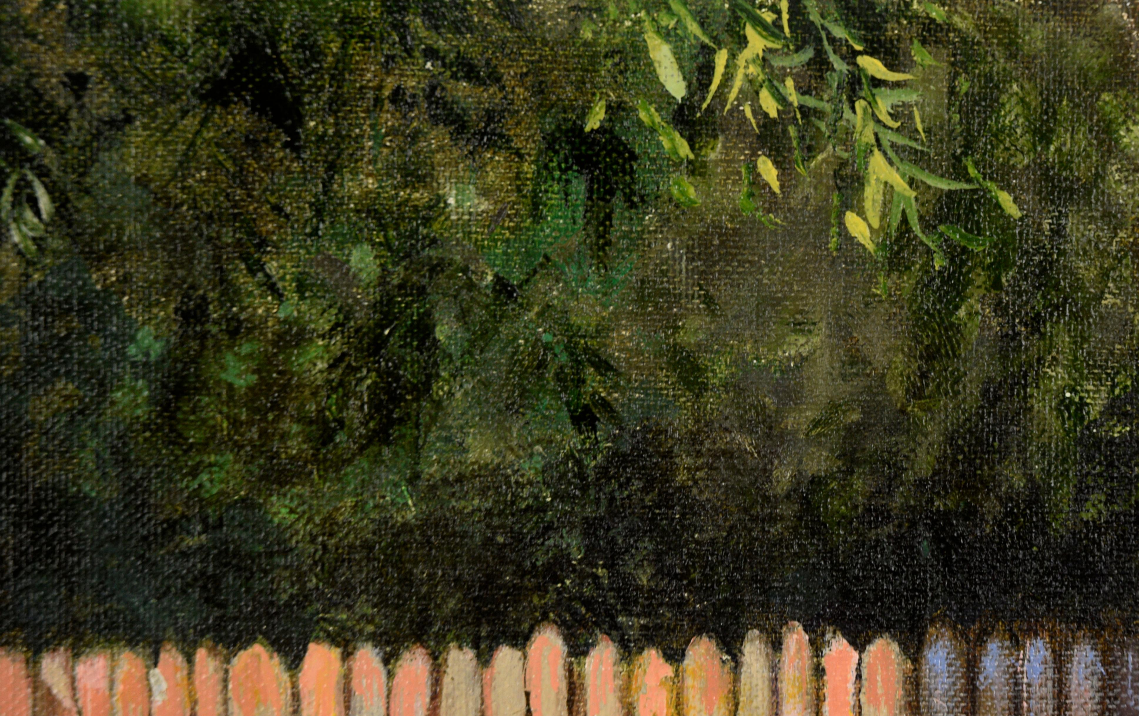 Realistic Garden Landscape - Oil on Artist's Board For Sale 3
