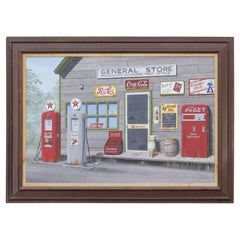 Realistic Vintage Gas Station Painting 