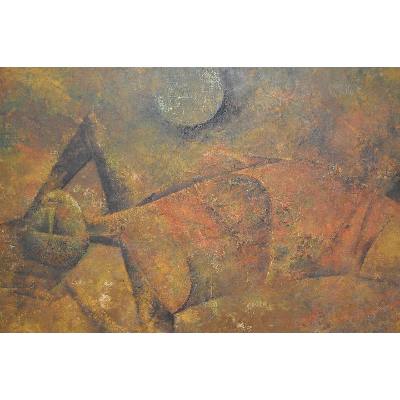 Figura sdraiata Pittura cubista moderna del Mid Century 1950 C.C. - Figurative Painting Marrone di Unknown