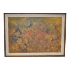 Figura sdraiata Pittura cubista moderna del Mid Century 1950 C.C.