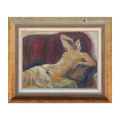Retrato desnudo impresionista reclinado en tonos rojos