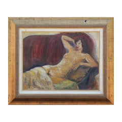 Red Toned Reclining Impressionist Nude Portrait