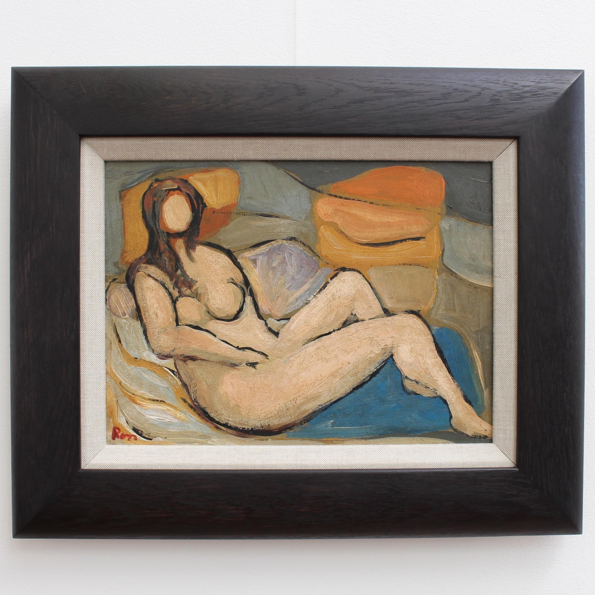 'Reclining Nude in Colour' by R.M. - Painting by Unknown