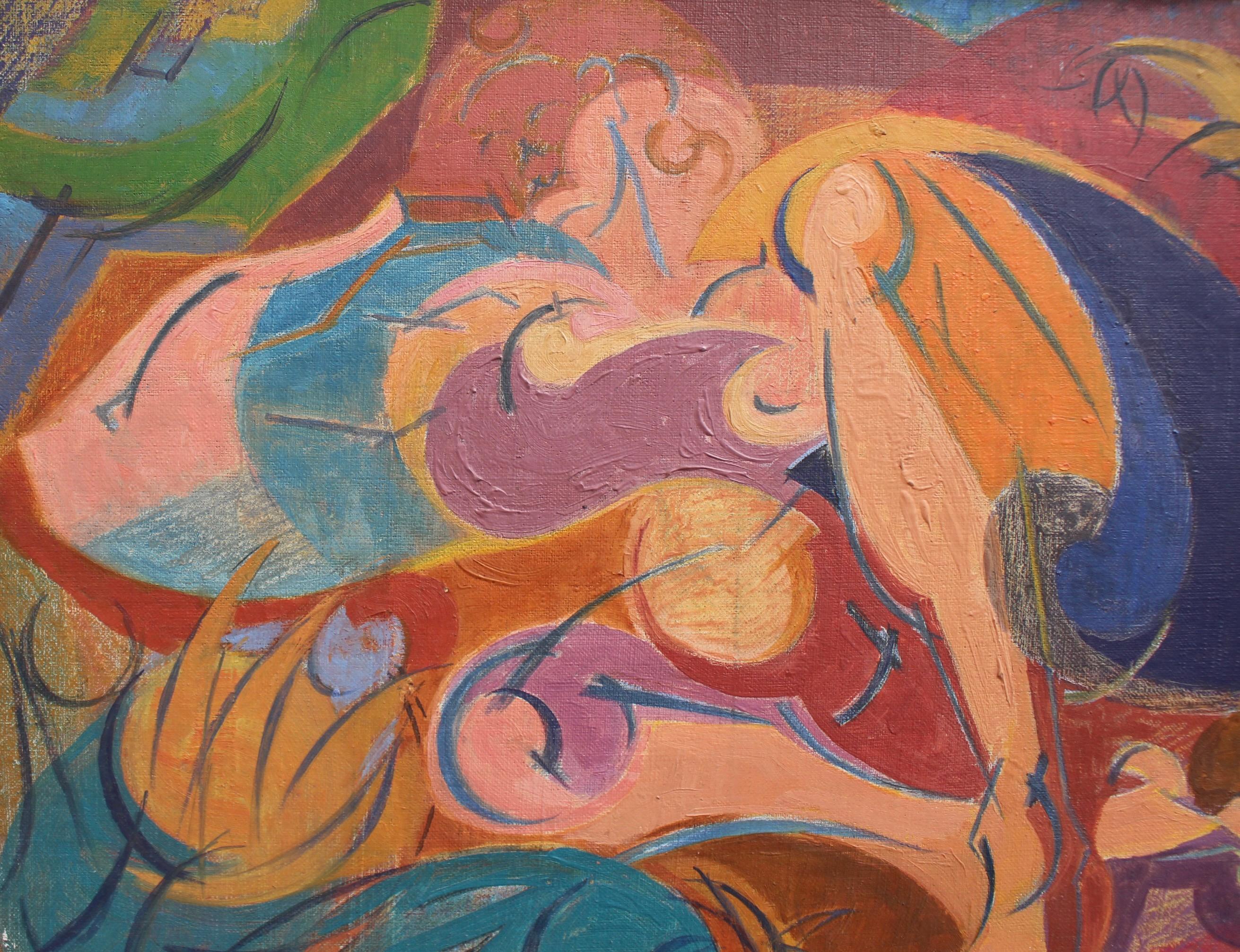 'Reclining Nude in the Garden' French School - Modern Painting by Unknown