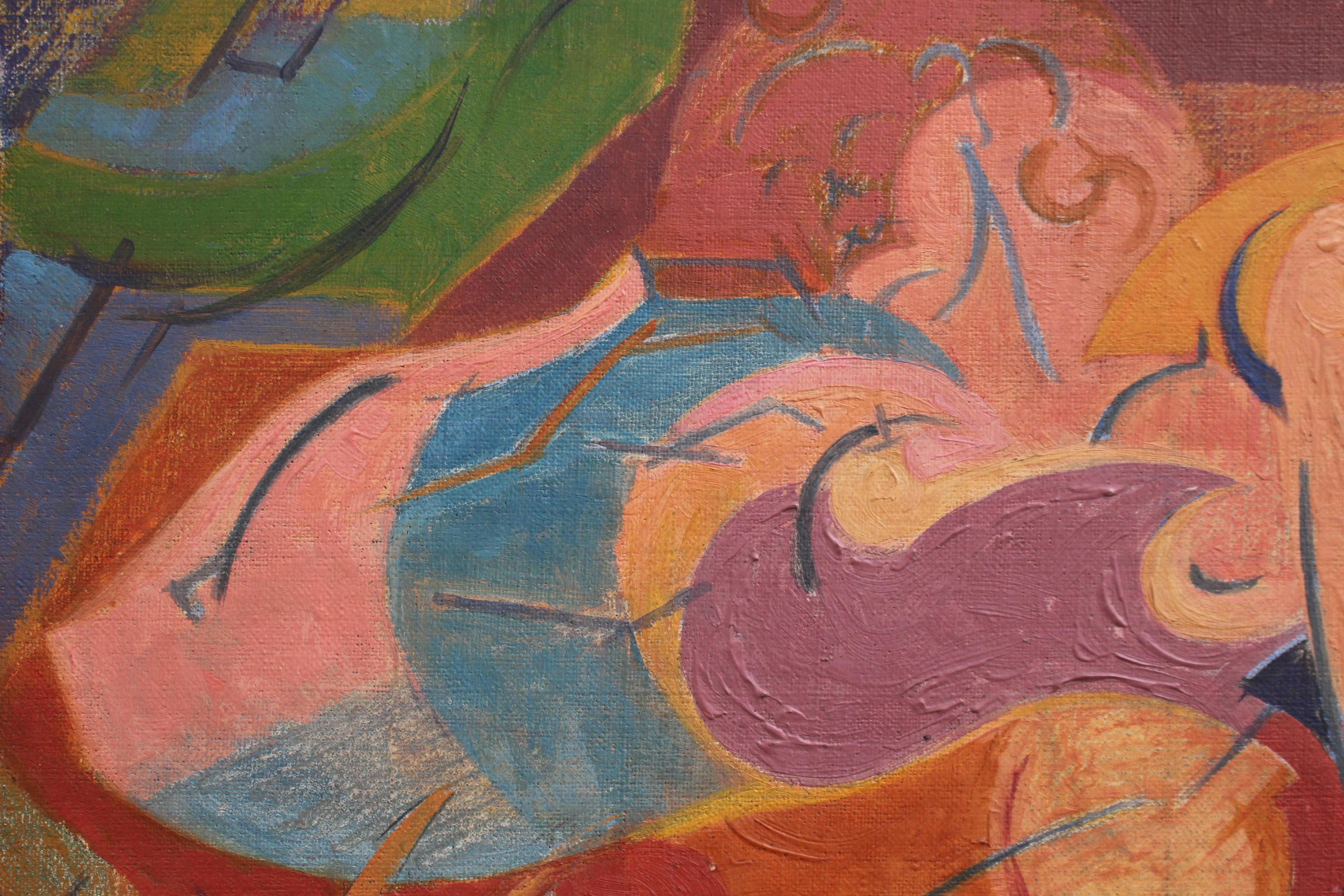 'Reclining Nude in the Garden' French School - Brown Abstract Painting by Unknown