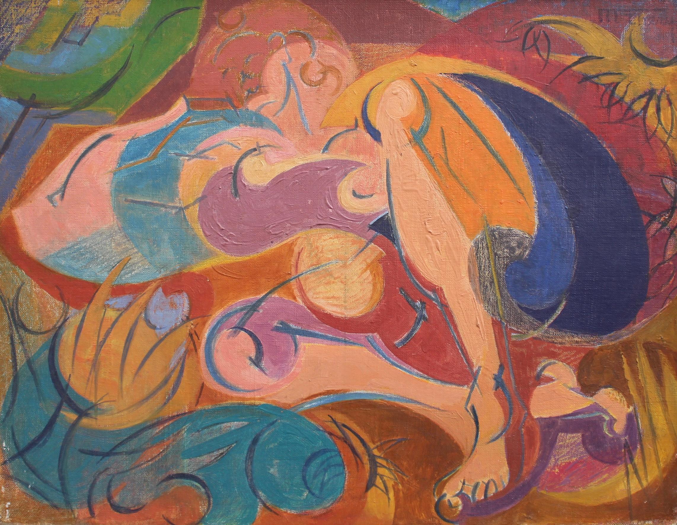 Unknown Abstract Painting - 'Reclining Nude in the Garden' French School