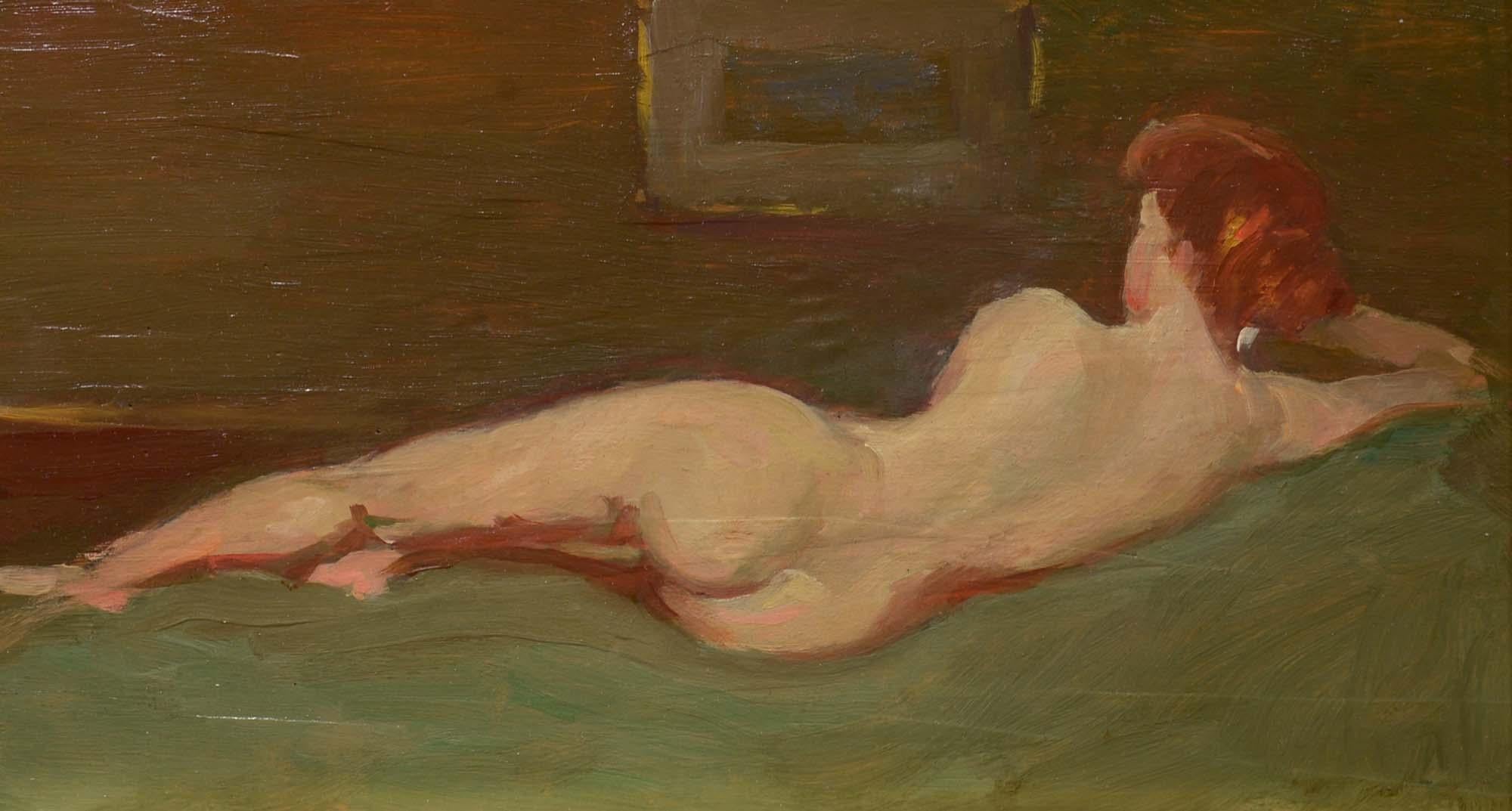 Unknown Figurative Painting - Reclining Nude, Italian School, early 20th c., oil, figurative, landscape