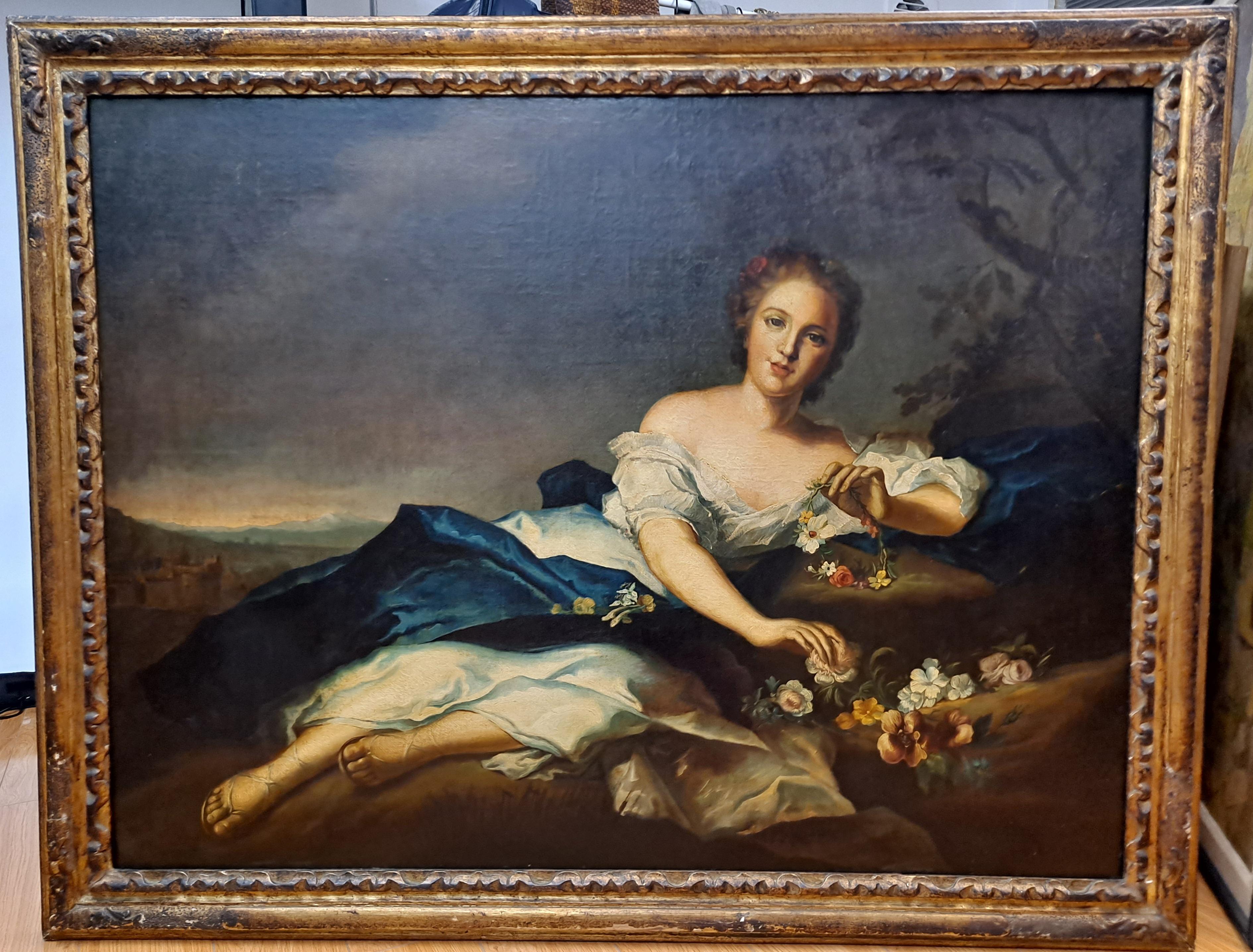 Unknown Figurative Painting - Reclining Portrait of Henriette of France as Flora, After Jean-Marc Nattier