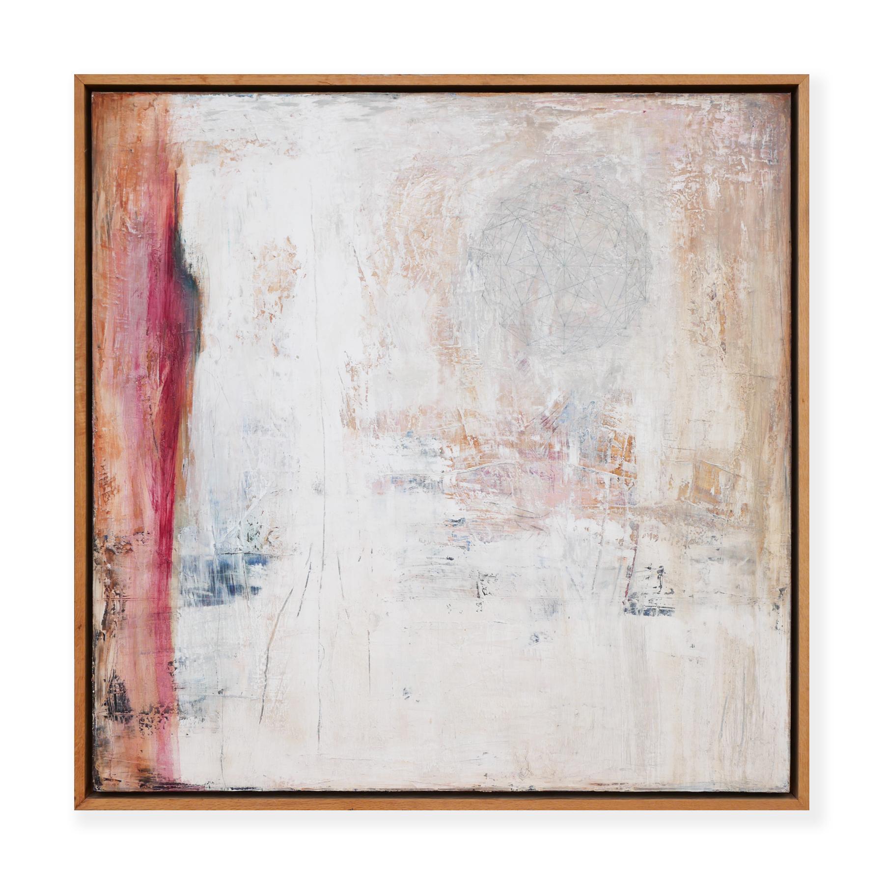 Red and White Abstract Contemporary Mixed Media Painting - Beige Abstract Painting by Unknown