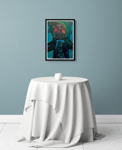 "Red Cheeks" c 2000 Outsider Artist Abstract Figure Painting