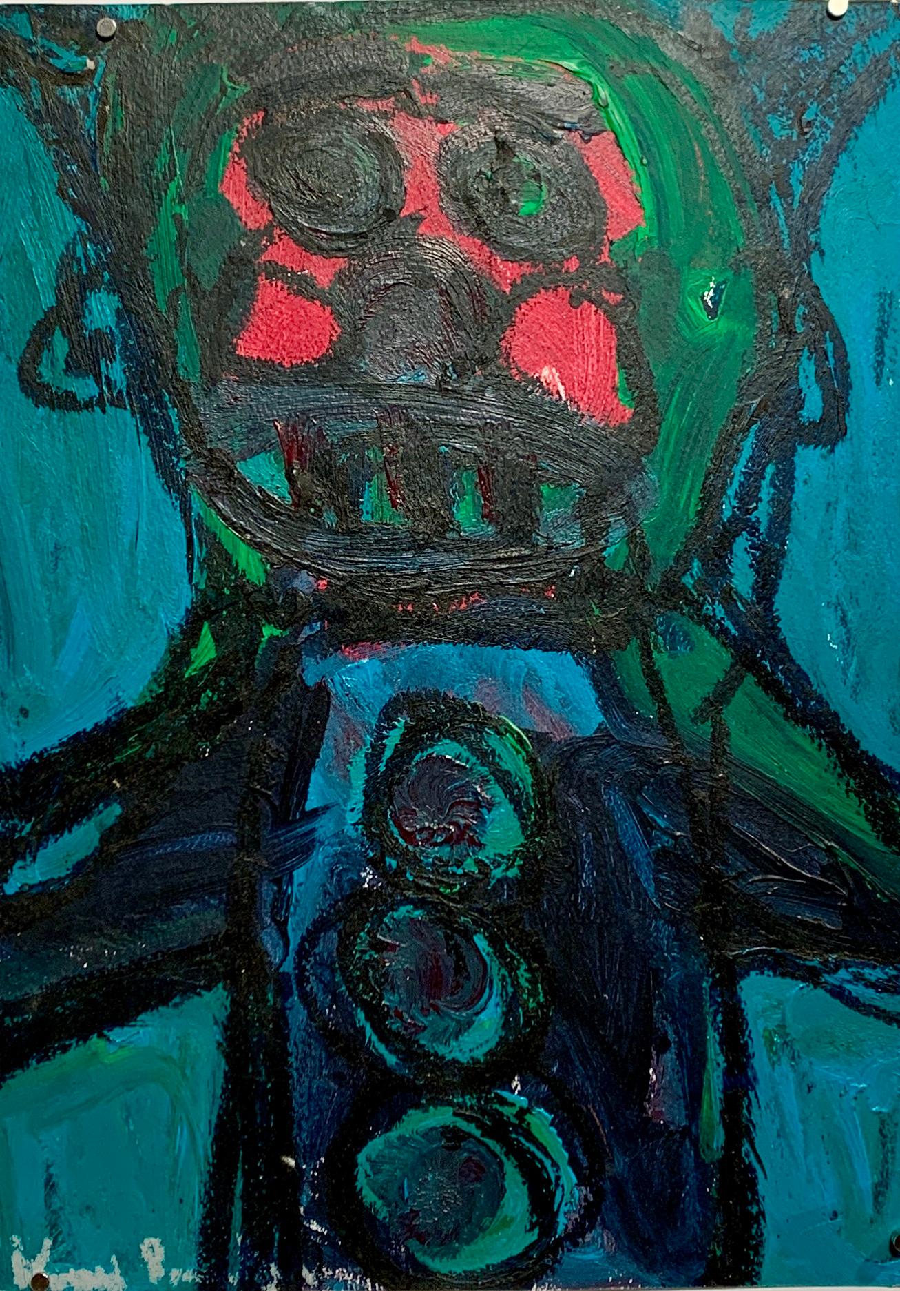 Unknown Abstract Painting - "Red Cheeks" c 2000 Outsider Artist Abstract Figure Painting