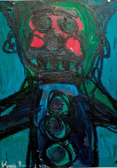 "Red Cheeks" c 2000 Outsider Artist Abstract Figure Painting