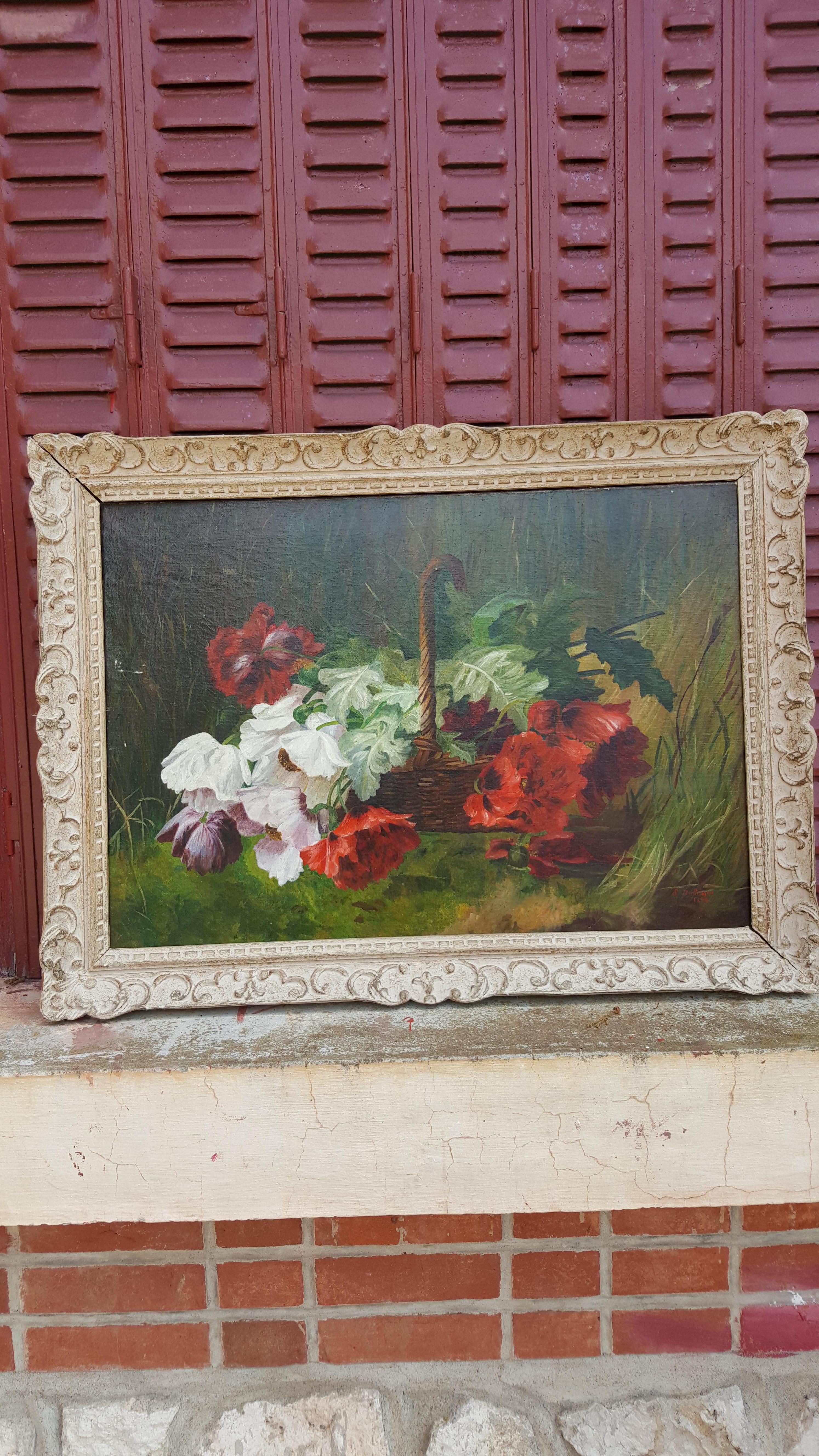  Red Flower Basket  - Impressionist Painting by Unknown