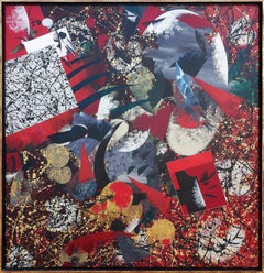 Red, Gray, and Black Modernist Abstract Expressionist Painting