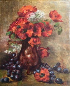 Antique “Red Poppies and Grapes”