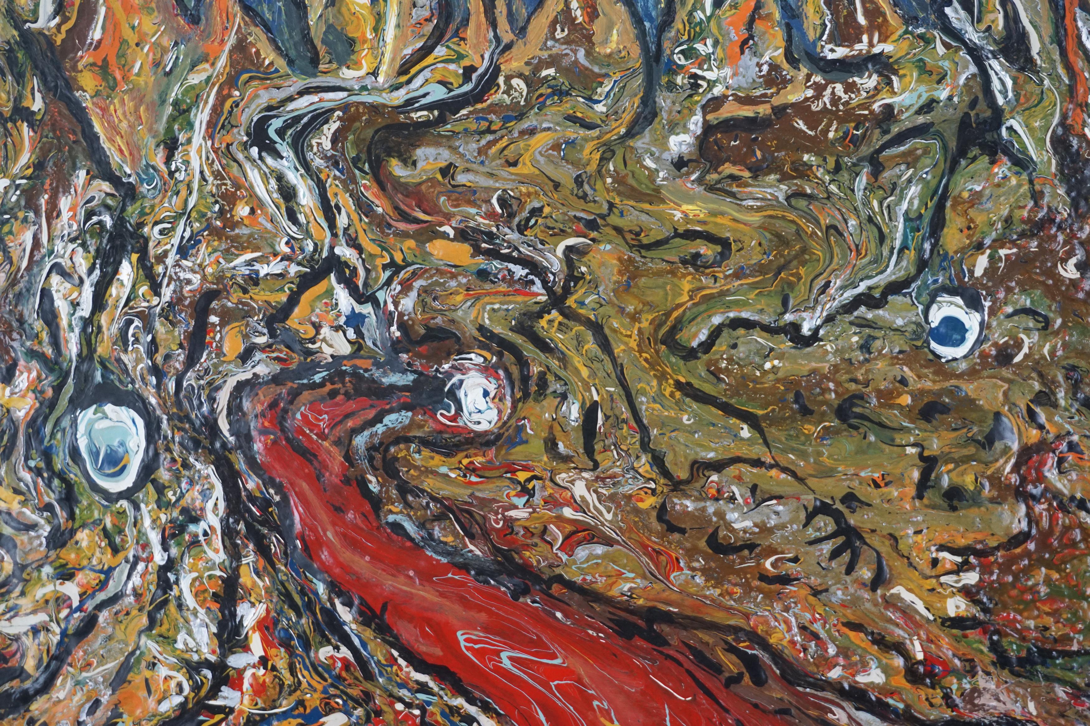 Red River in Forest Abstract after Jackson Pollock - Painting by Unknown