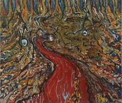 Vintage Red River in Forest Abstract after Jackson Pollock