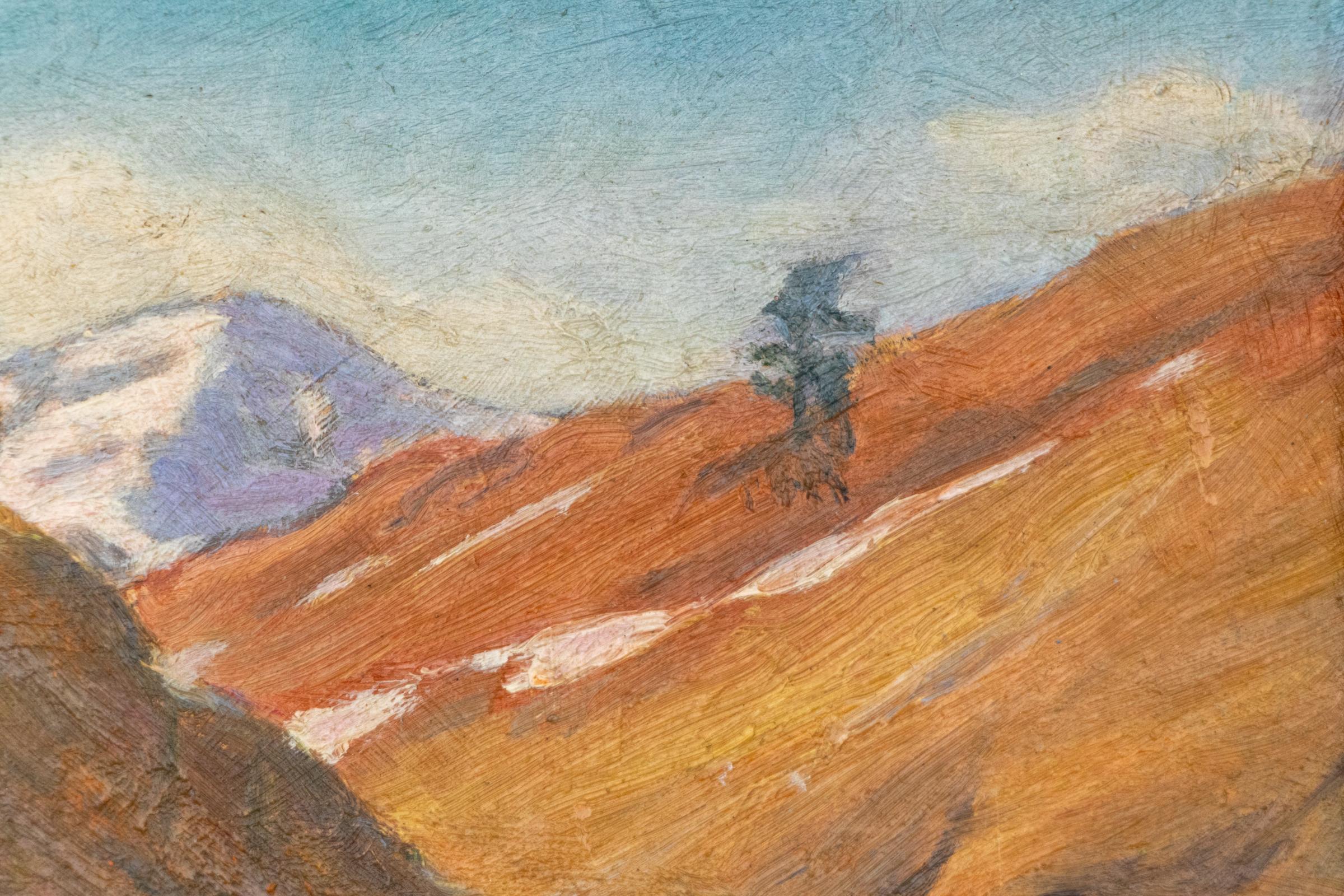 Red Rocks Park 1930s Oil Painting – Snow-Capped Mountain Landscape Artwork For Sale 1