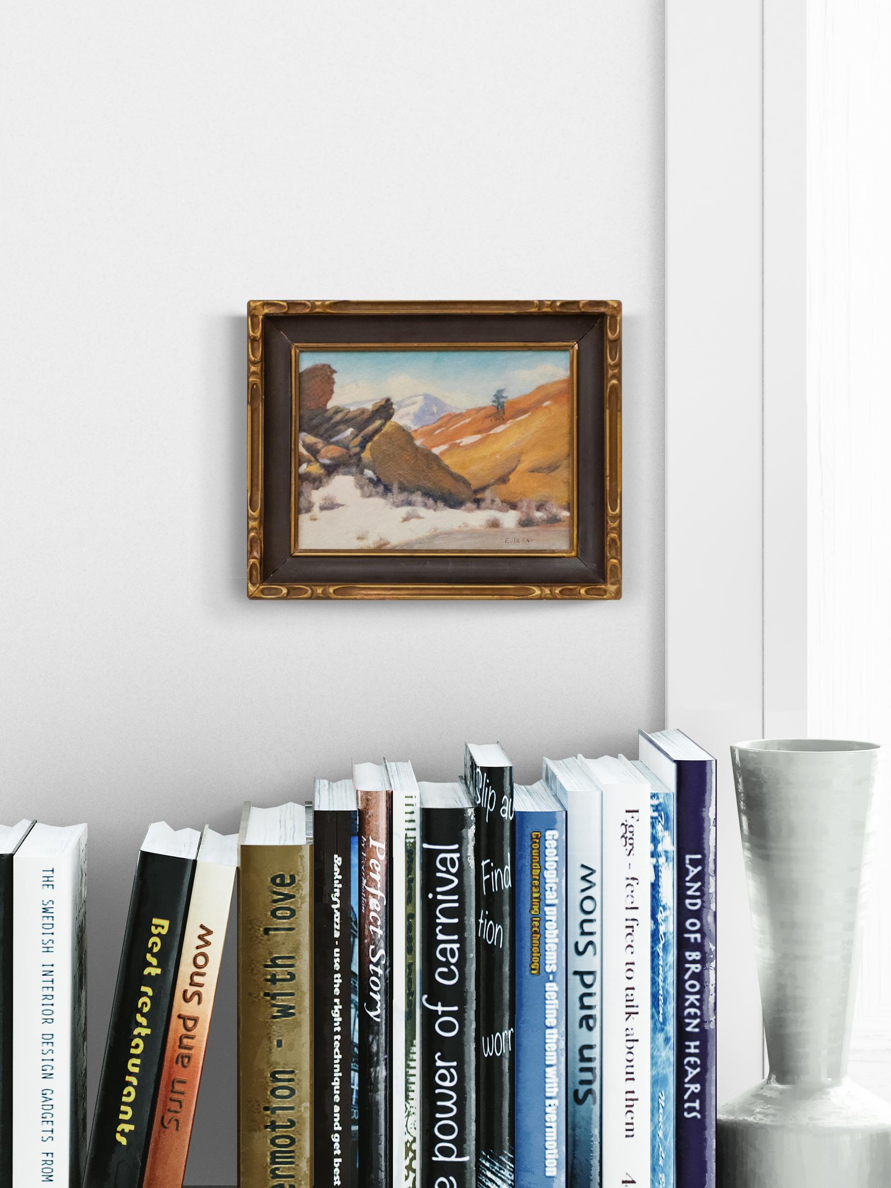 Red Rocks Park 1930s Oil Painting – Snow-Capped Mountain Landscape Artwork For Sale 5