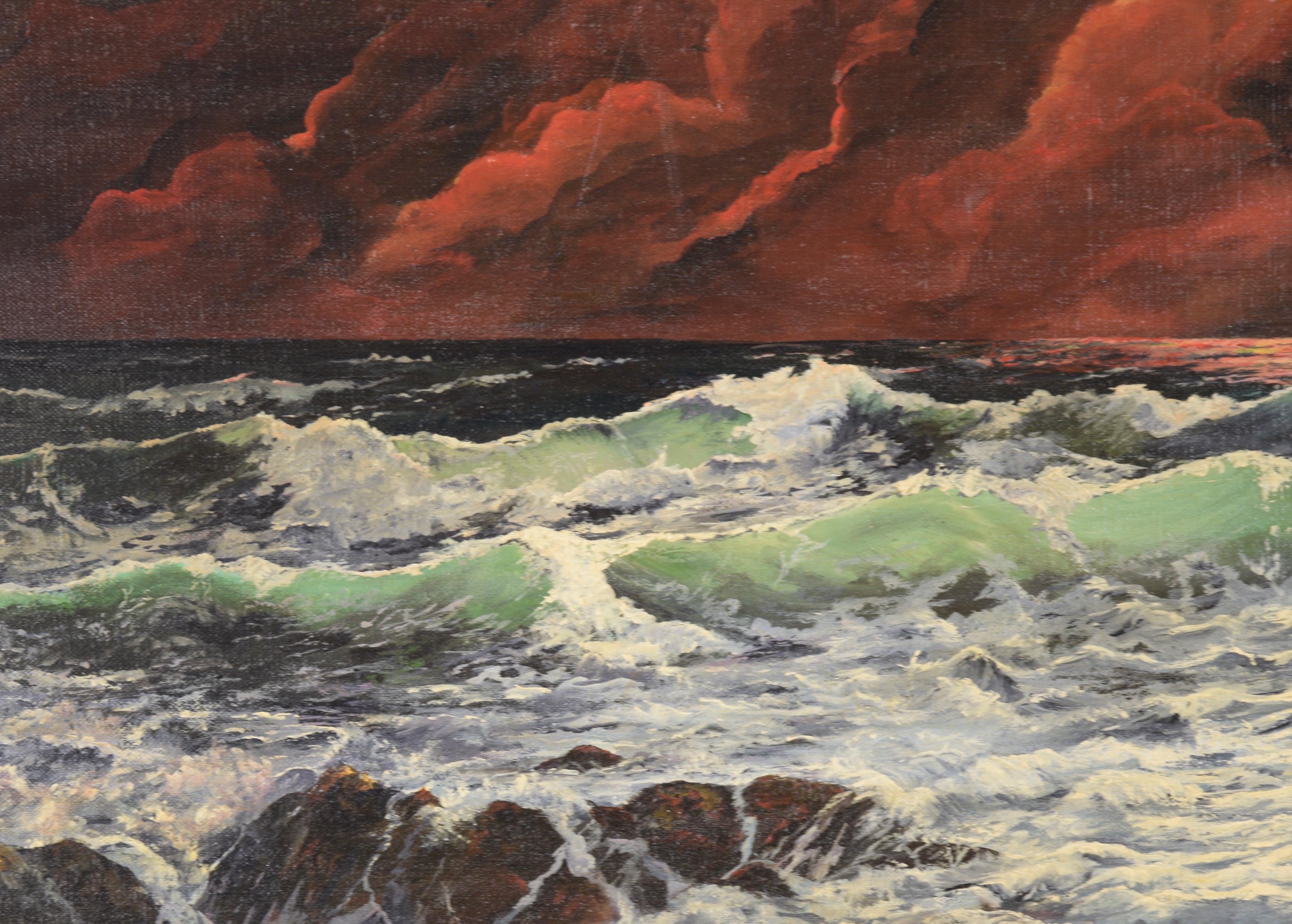 Red Skies Over the Sea - Painting by Unknown