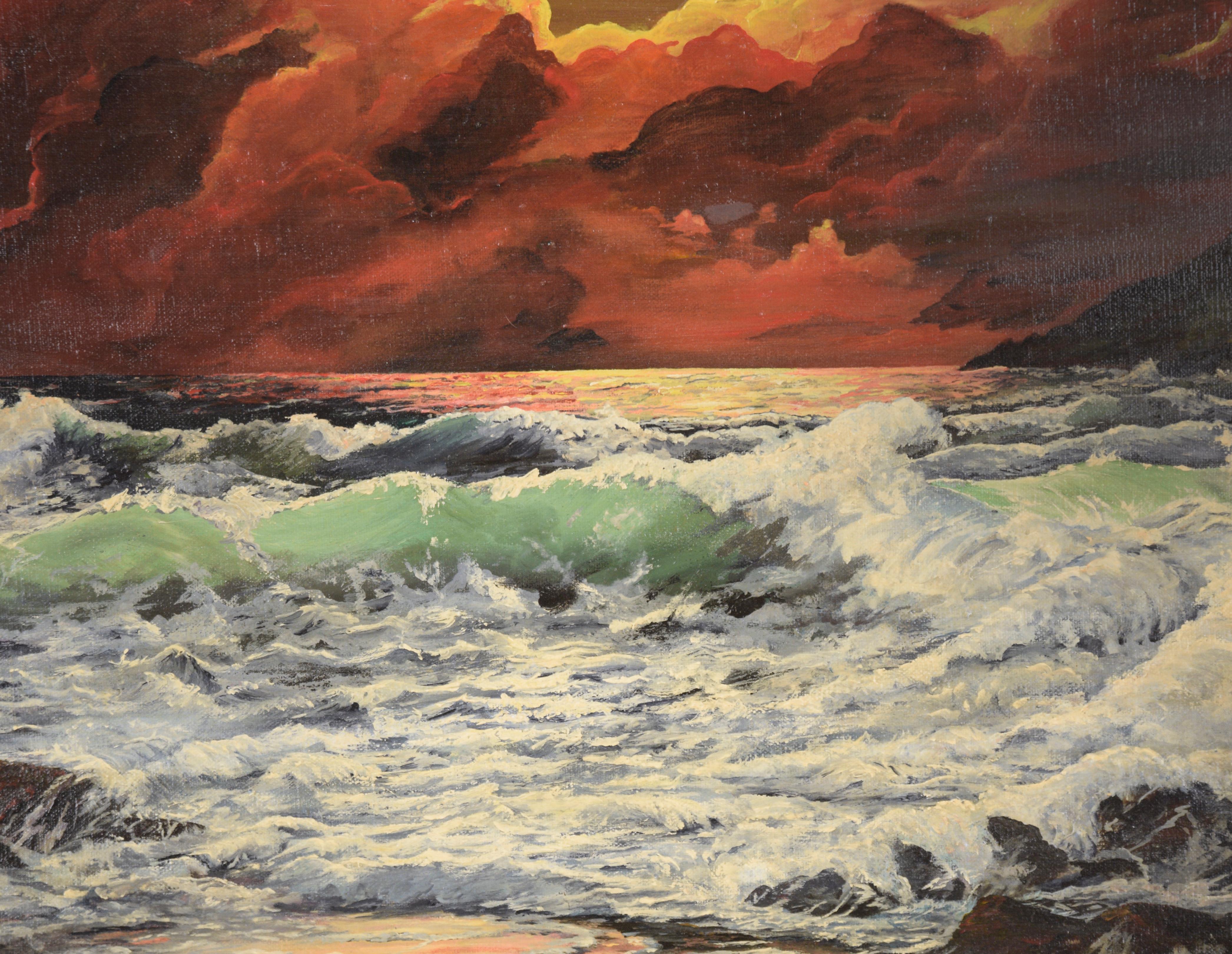 Red Skies Over the Sea - American Impressionist Painting by Unknown