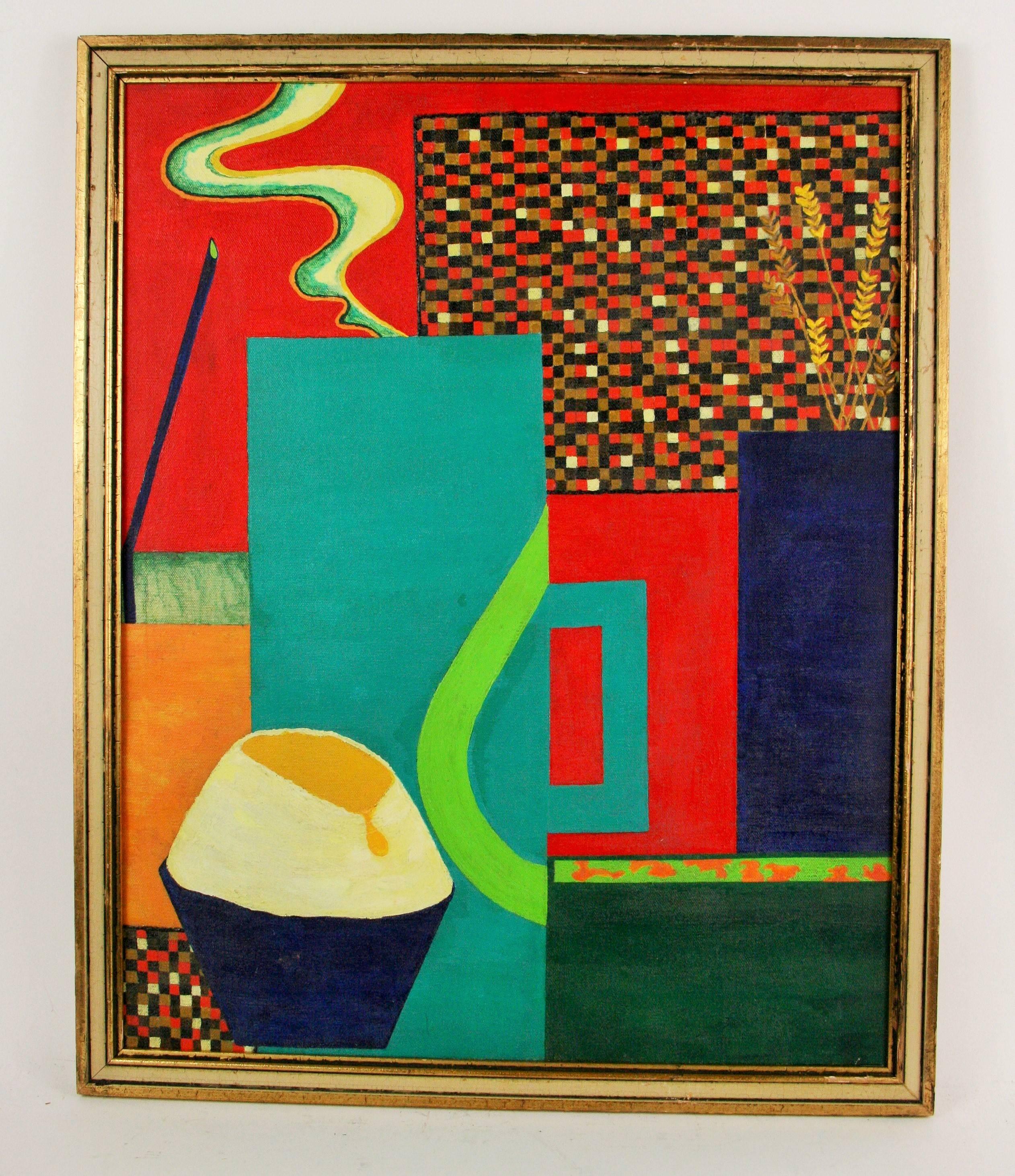 Peinture abstraite cubique de fumée rouge - Painting de Unknown