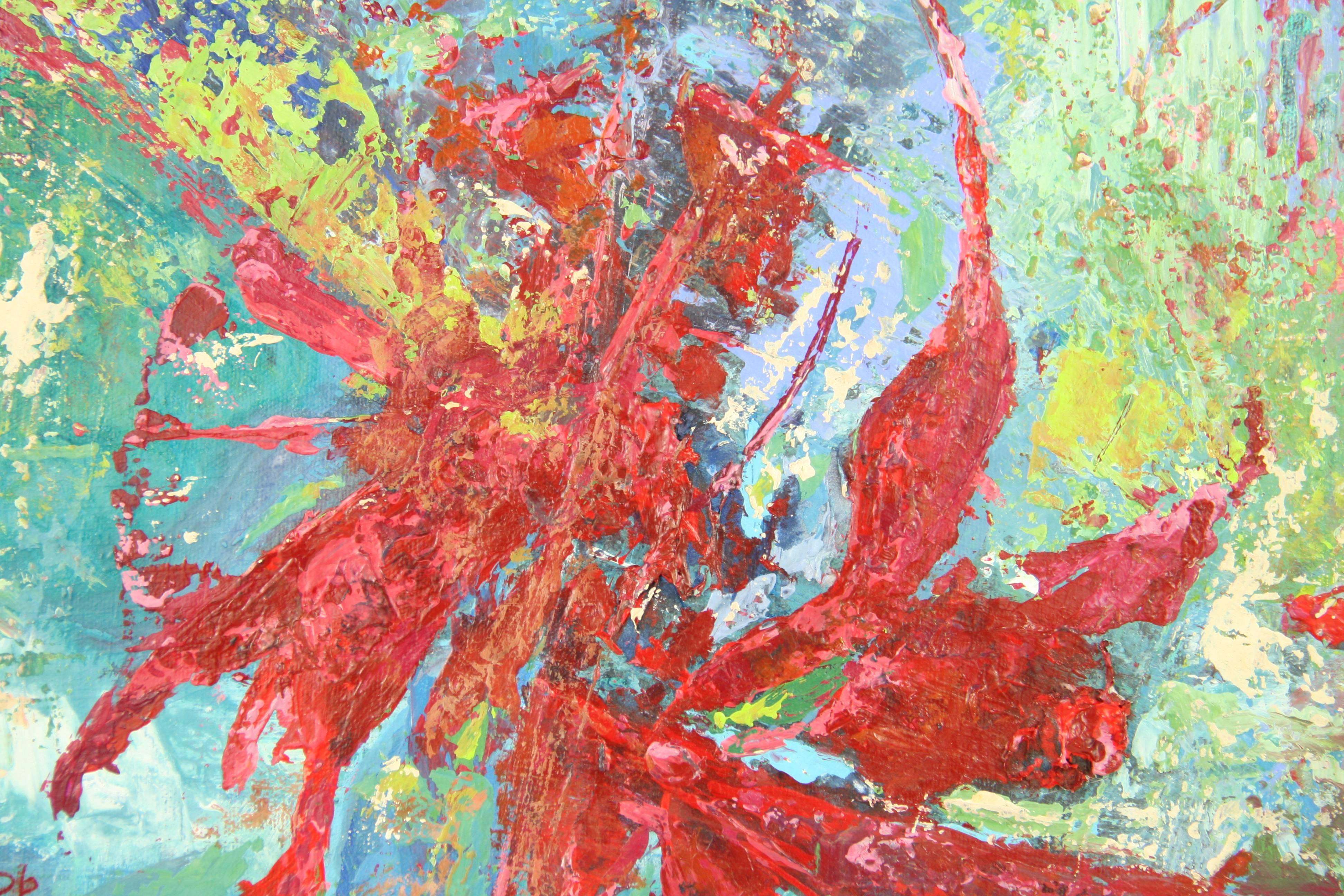 Red Sunburst Abstract Painting 1