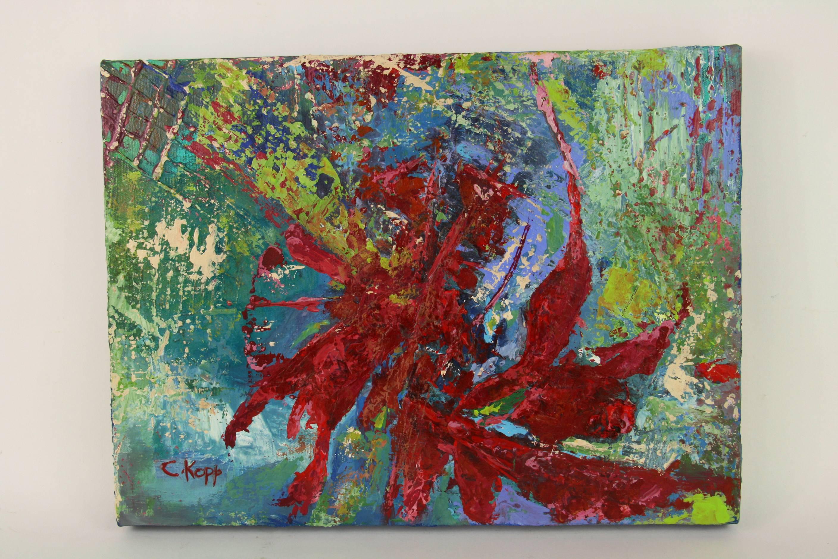 Red Sunburst Abstract Painting 3