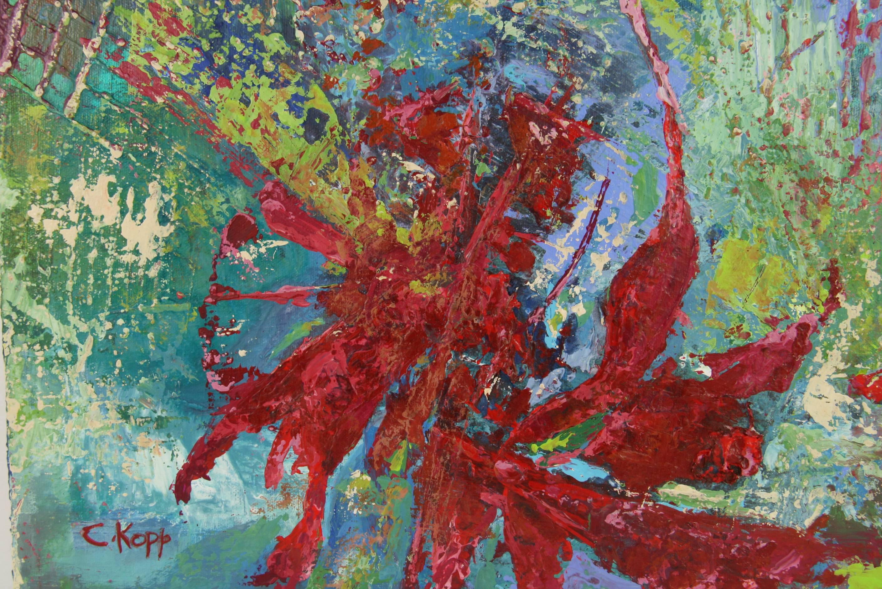 Red Sunburst Abstract Painting 5