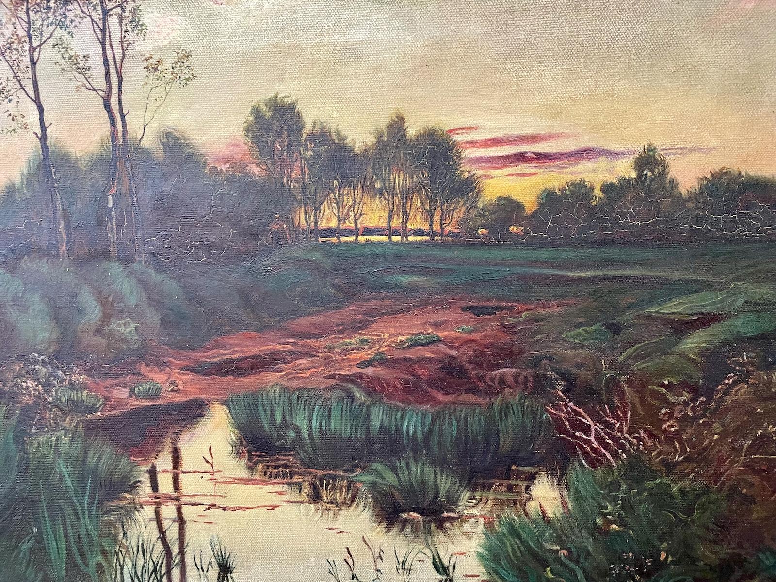 Reflejos de árboles al atardecer - Painting de Unknown