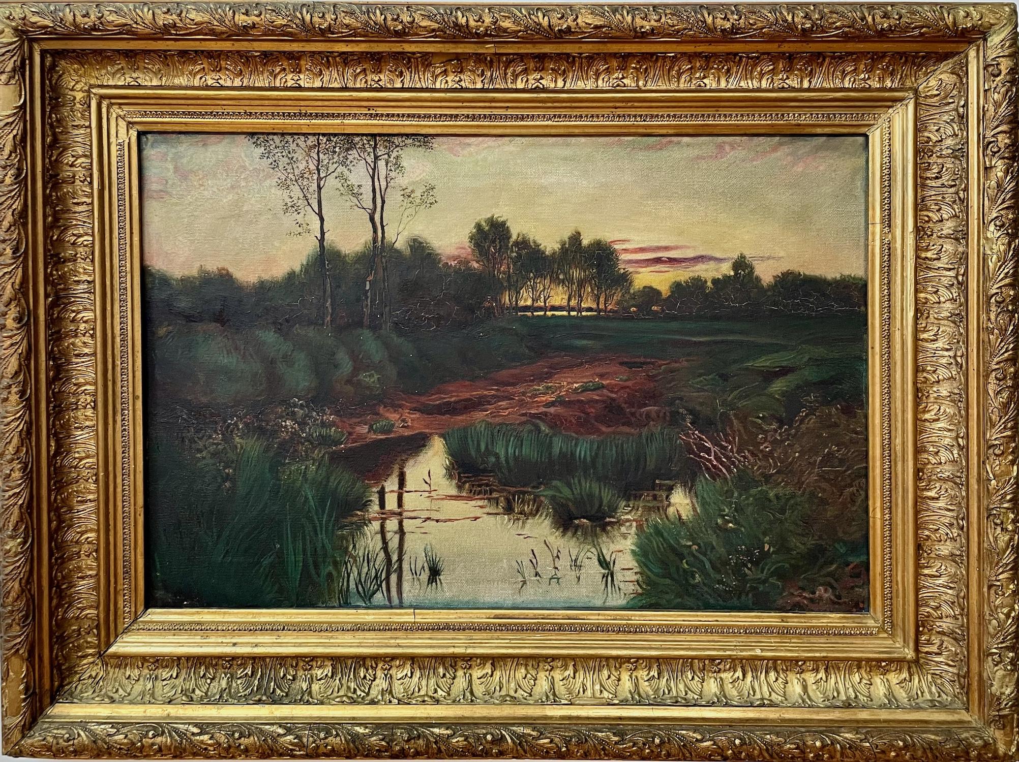 Landscape Painting de Unknown - Reflejos de árboles al atardecer