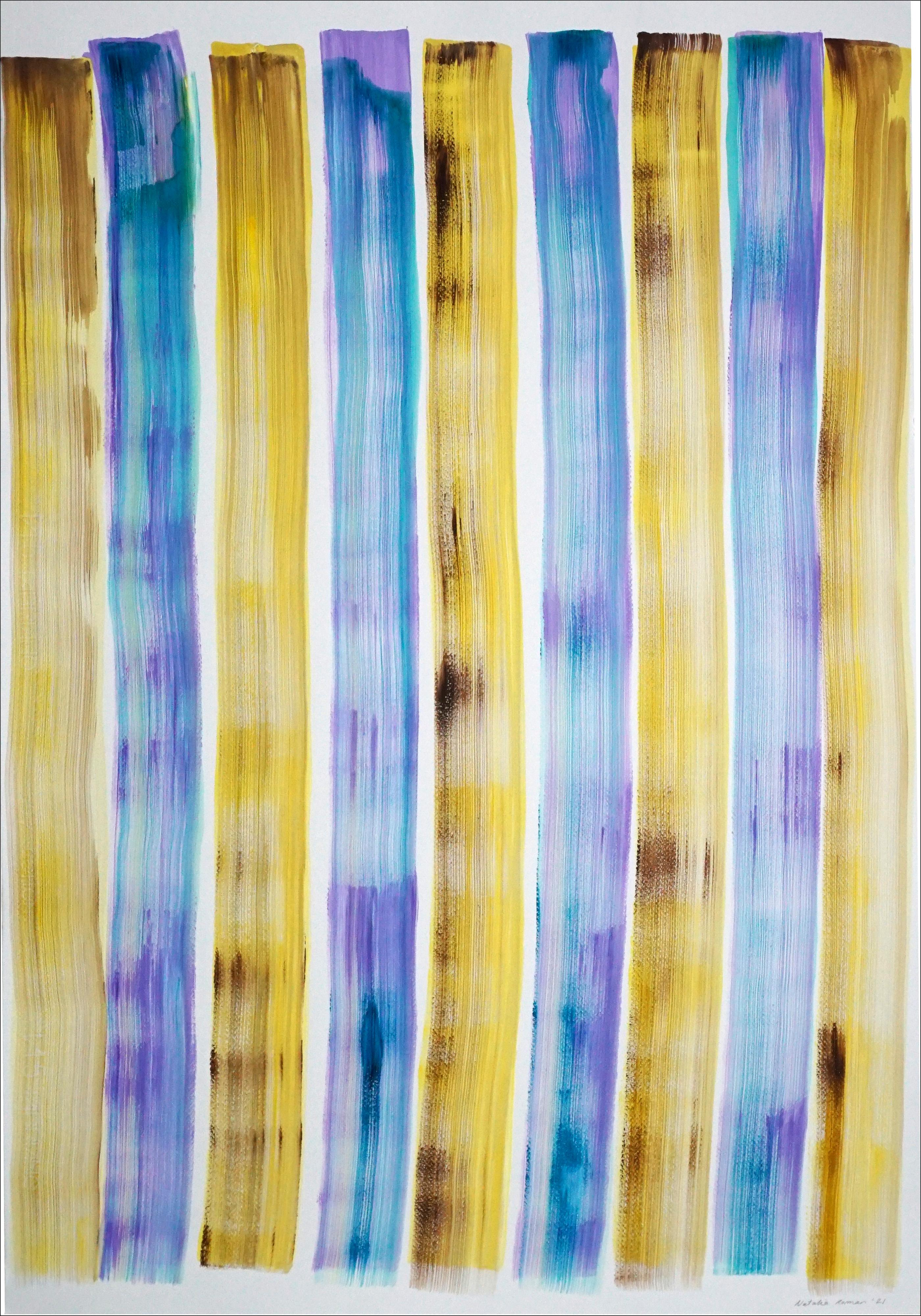 Gelato Refrescante, Pintura Moderna Amarilla y Azul, Díptico, Playa de la Cabaña Desnuda en venta 2