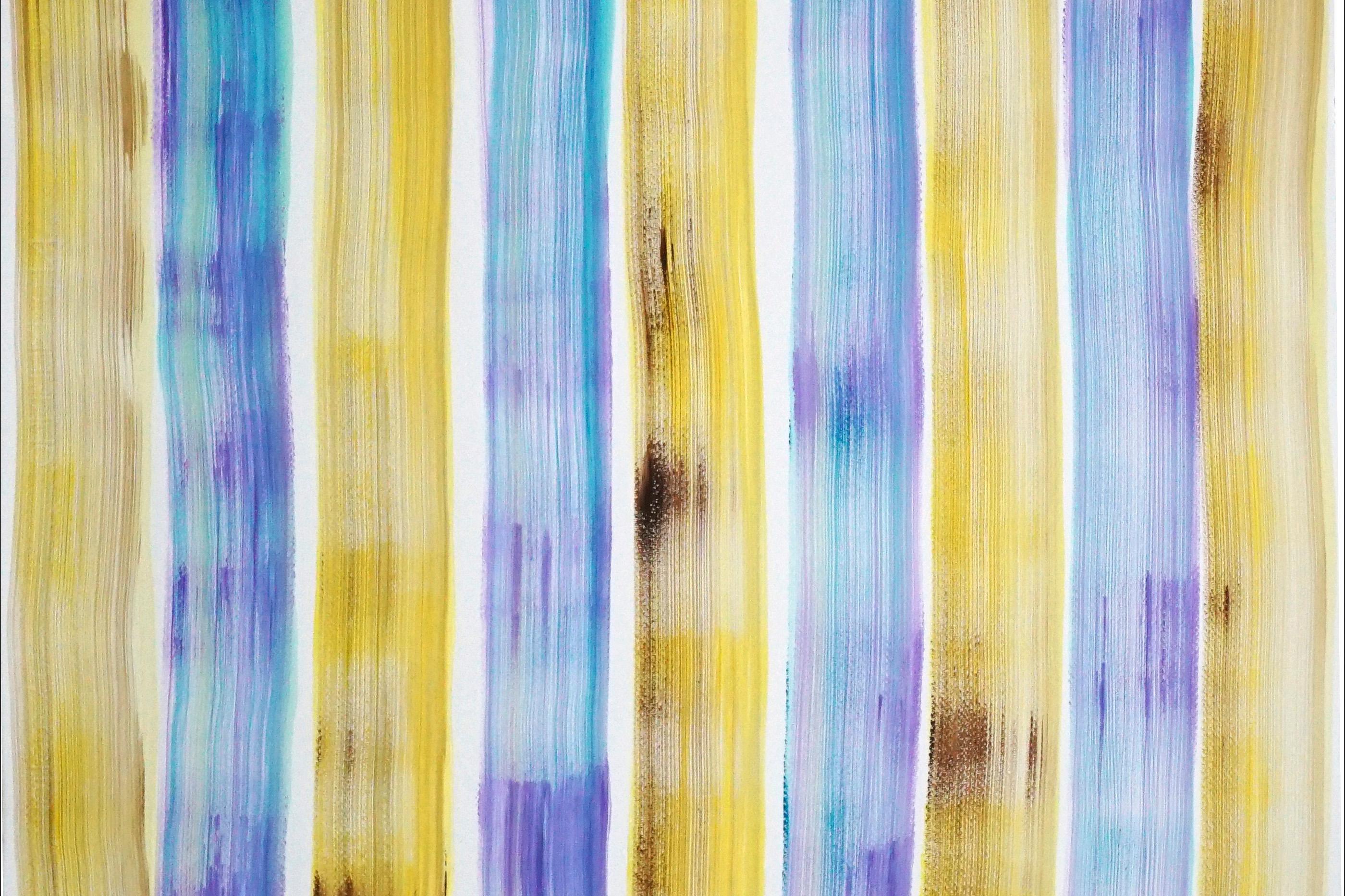 Gelato Refrescante, Pintura Moderna Amarilla y Azul, Díptico, Playa de la Cabaña Desnuda en venta 4