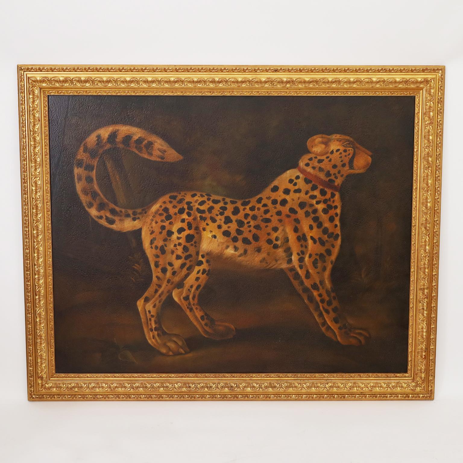 Unknown Animal Painting - Reginald Baxter Vintage Oil Painting on Canvas of a Cheetah or Leopard